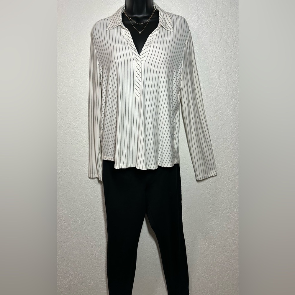 Striped White and Black Women's Top